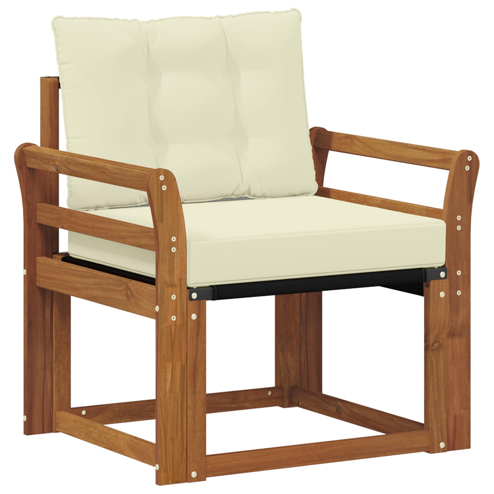 Outdoor-sofa Massives Akazienholz Und Textilene Natur Und Creme Vidaxl