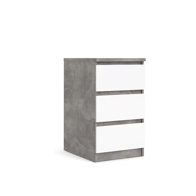 Nada Kommode Niedrig Und Schmal 3 Schubladen, Beton Dekor,weiss Hochglanz.