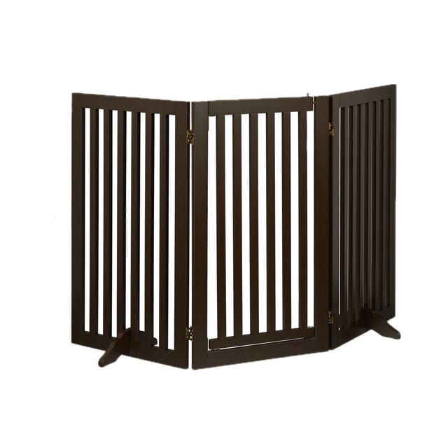 Relaxdays - Absperrgitter, Hxb: 92 X 154 Cm, Faltbar, Mit Tür & Füßen, Freistehendes Hunde Schutzgitter, Türgitter, Braun