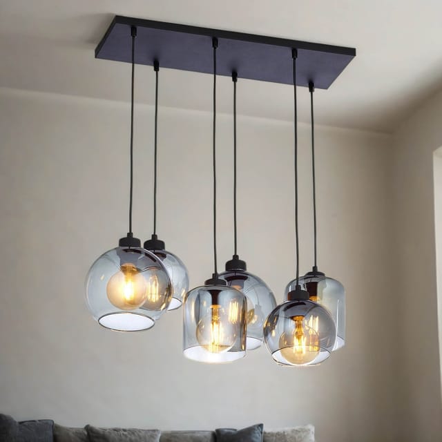 Hängelampe Glas Schirm Grau Schwarz Esstisch E27