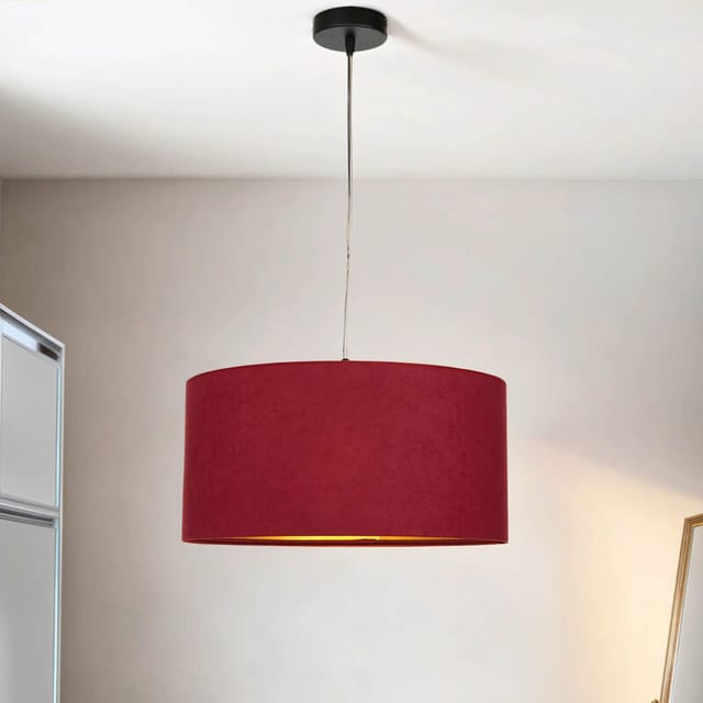 Hängelampe Stoff Schirm 40 Cm Rund Bordeaux Rot Gold Retro Schlafzimmer Wohnzimmer