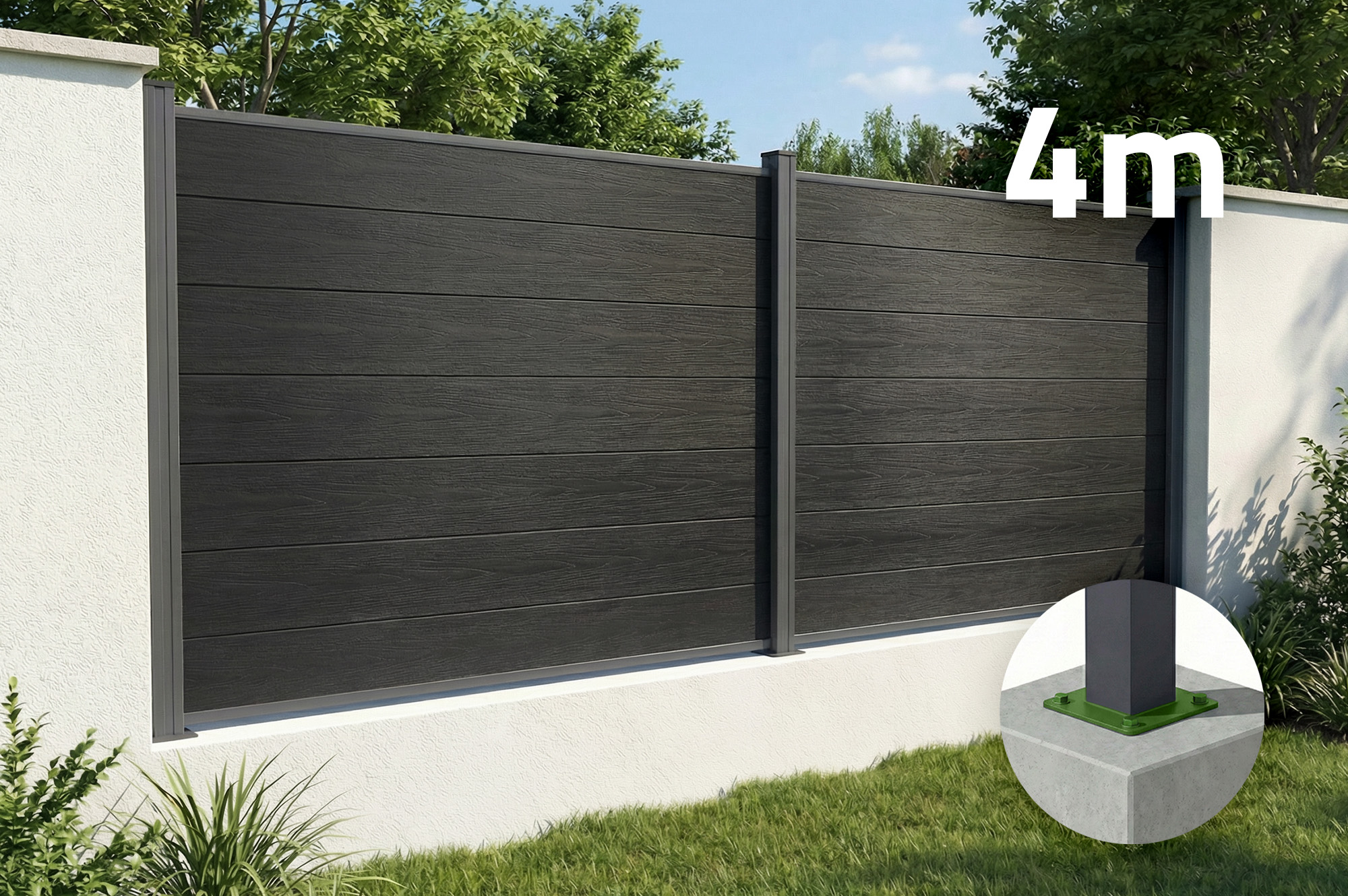 Verbundzaun 4 M Stockhorn H.150 Cm Auf Platte Grau