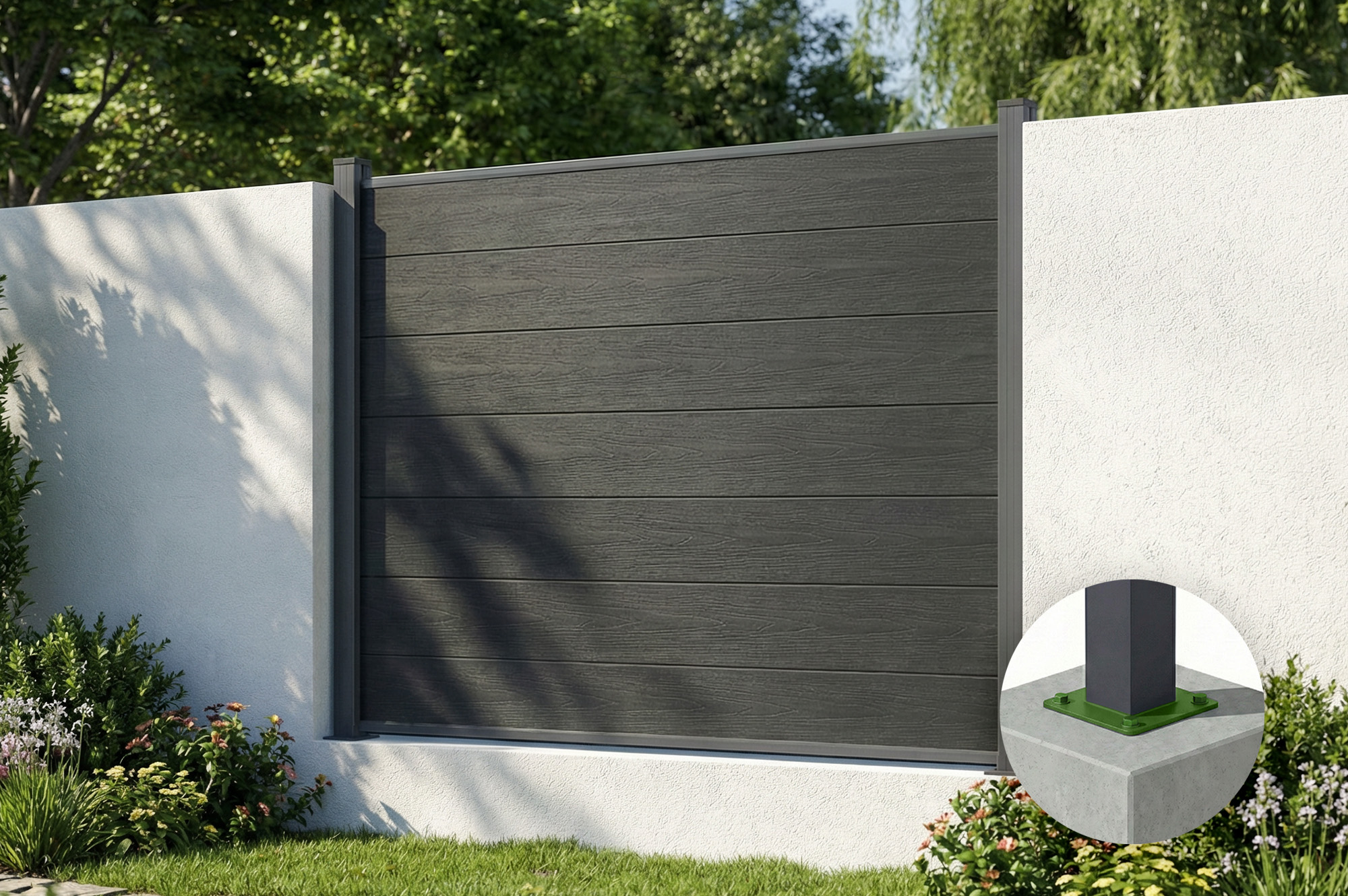 Verbundzaun 2 M Stockhorn H.150 Cm Auf Platte Grau