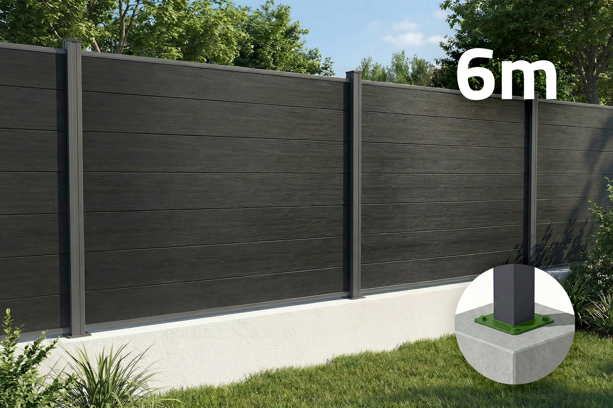 Verbundzaun 6 M Stockhorn H.150 Cm Auf Platte Grau