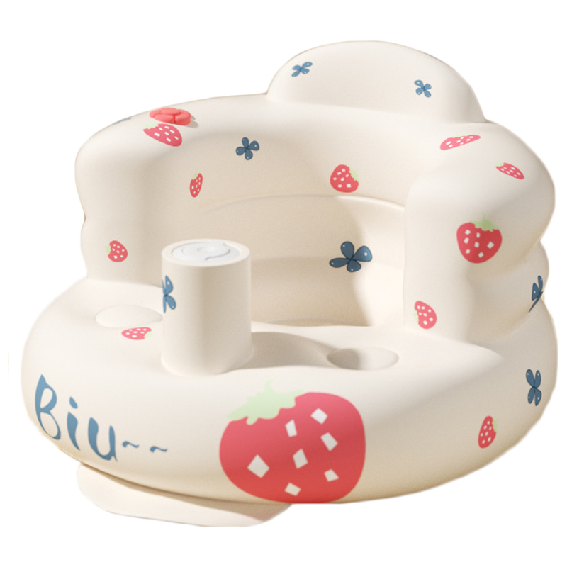 Tragbarer Pvc-babybadesitz, Niedlich Und Verspielt Mit Musik, Erdbeer- Und Blumendesign Zum Üben Des Sitzens
