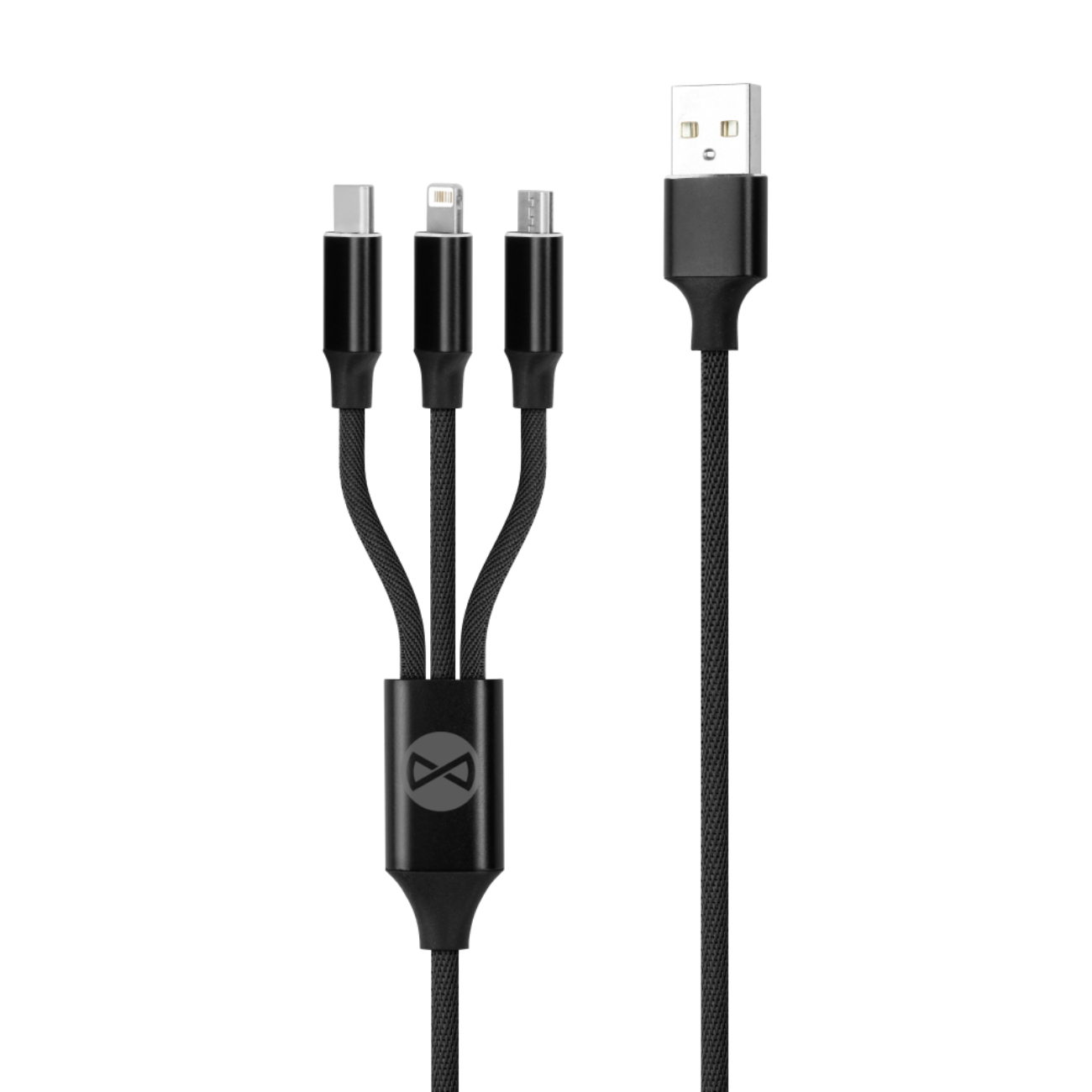 Forever 3-in-1 Ladekabel Usb-a Zu Lightning/usb-c/microusb 1,2 m Schwarz