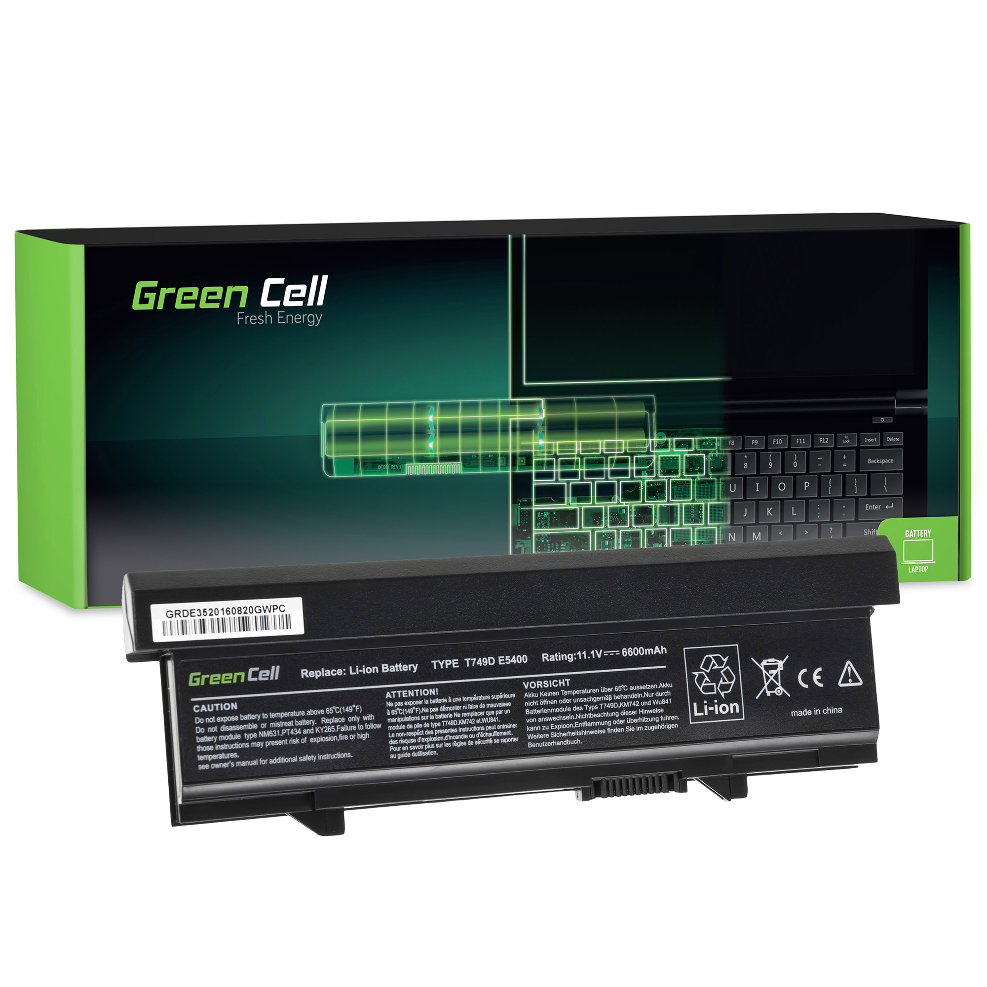Dell Lithium-ionen-laptop-akku 6600 Mah Greencell 1 Stück.
