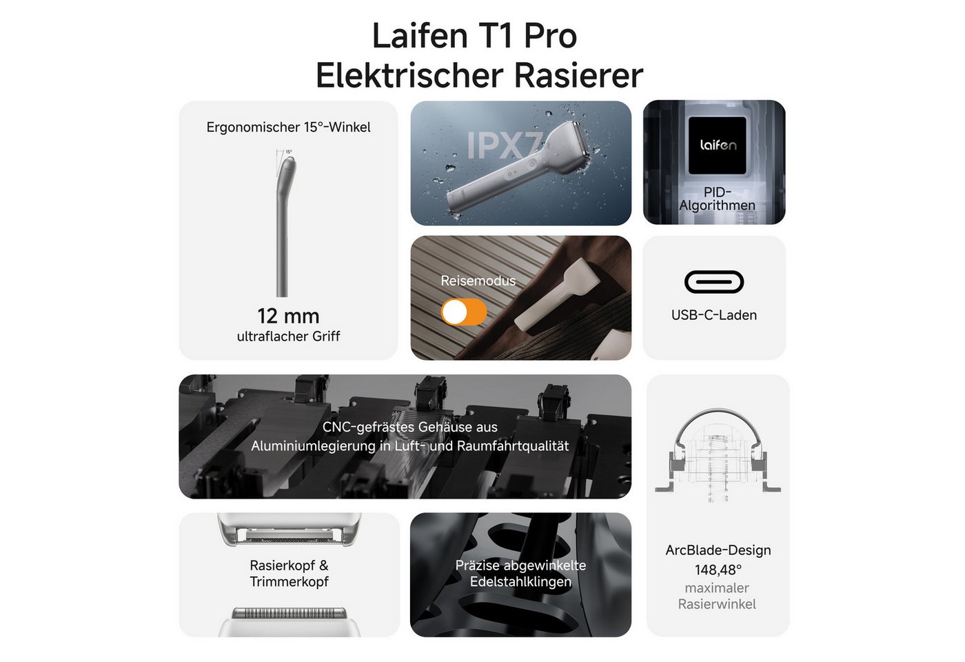 Laifen T1 Pro Rasierer Grau Nass & Trocken 1 Stück. Bild 4