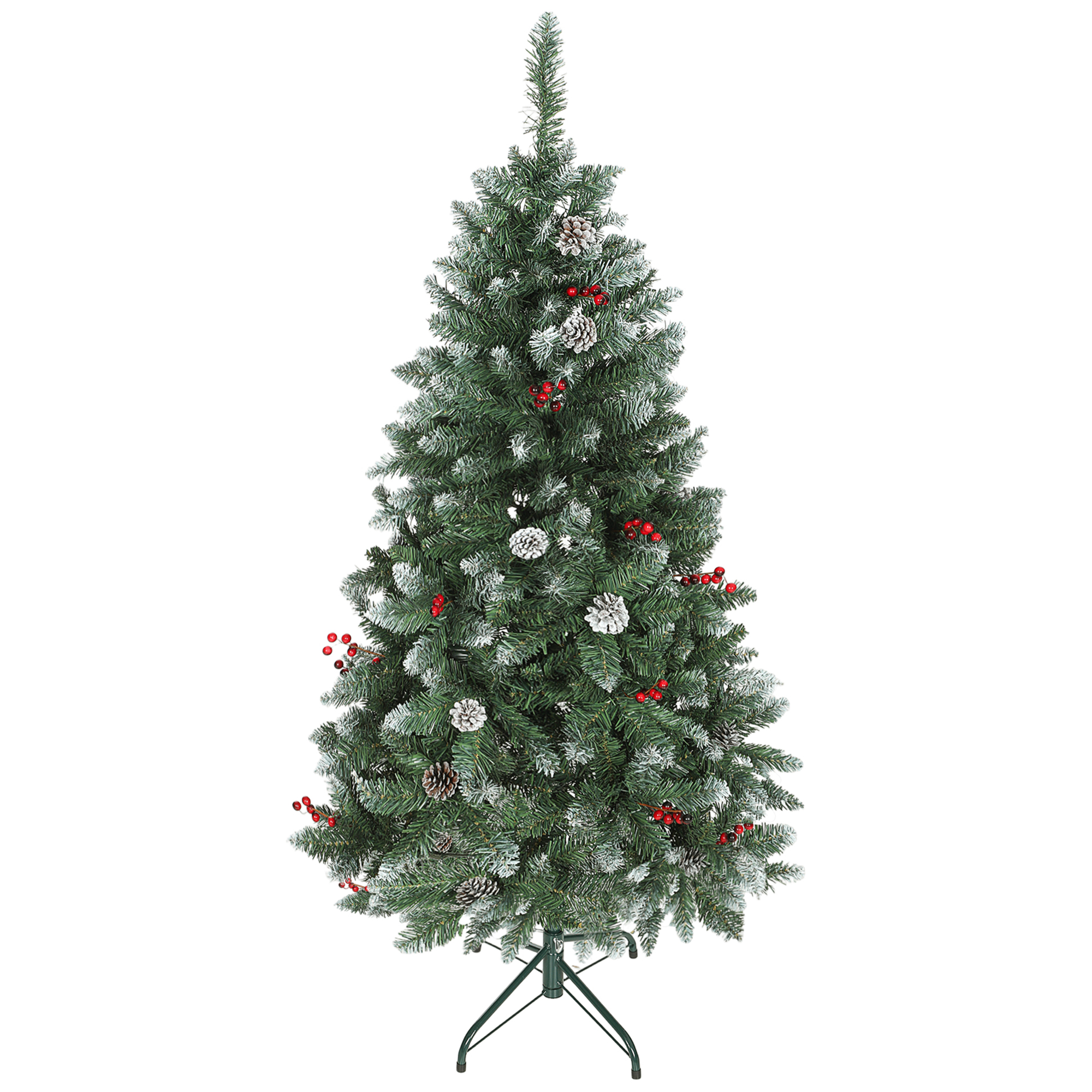 150 Cm Hoher Weihnachtsbaum Für Den Innenbereich, 398 Zweige, Tannenzapfen Und Rote Beeren, Grüner Metallfuß