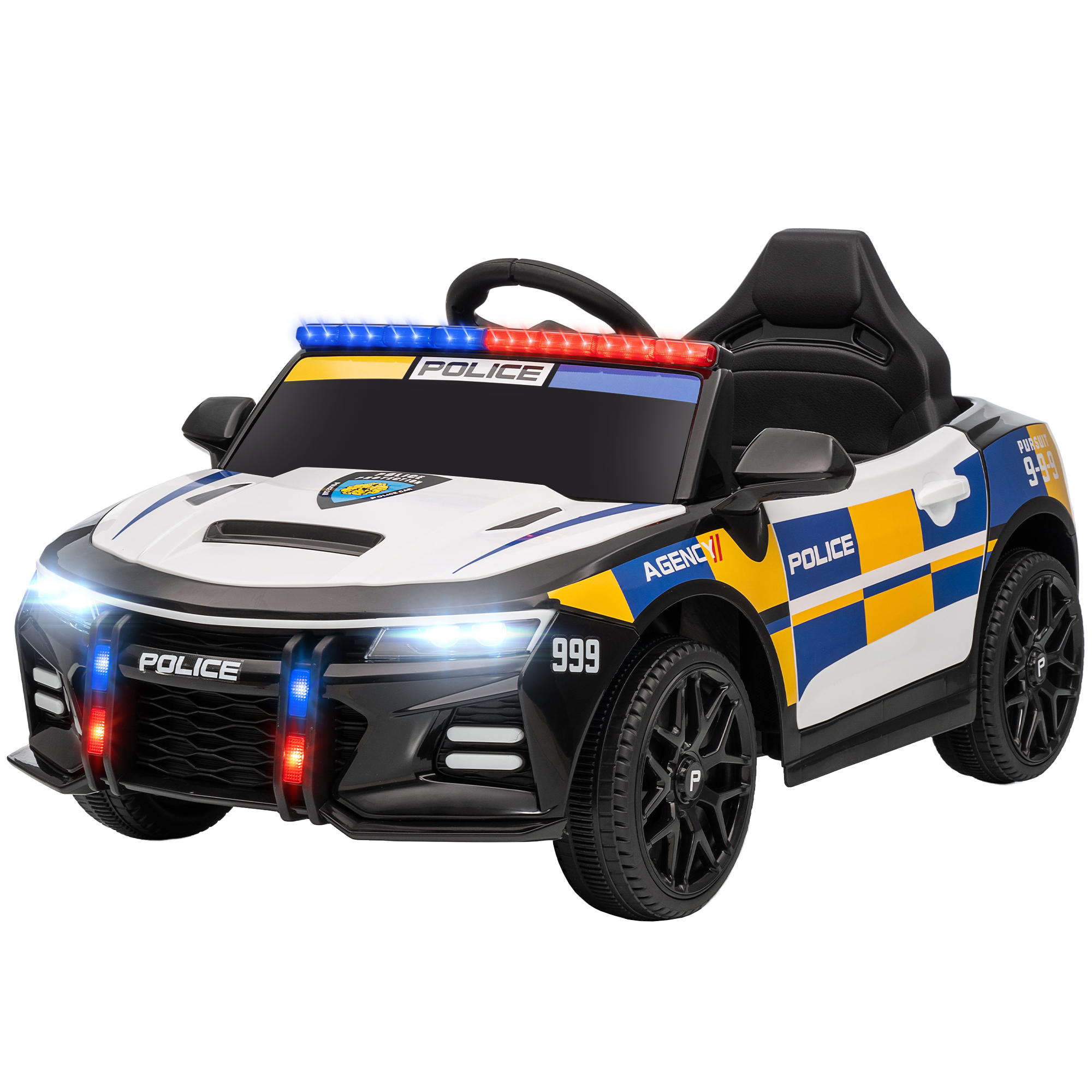 Elektrisches Kinderpolizeiauto Mit Fernbedienung, Eingebauter Hupe Und Musik, 96 X 60 X 45 Cm
