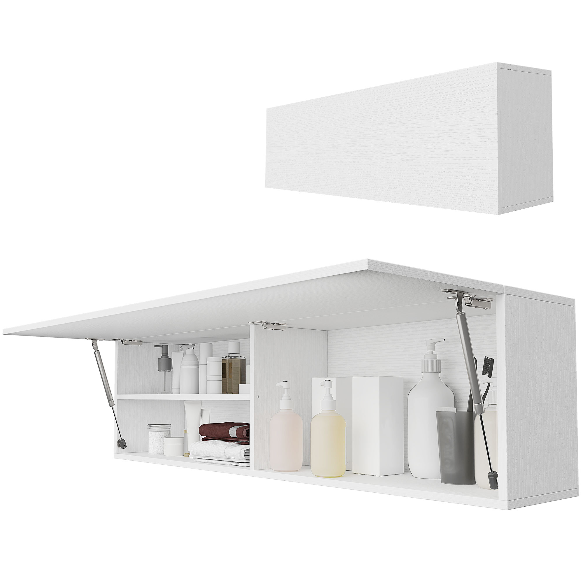 Badezimmer-wandschrank, 2 Fächer Mit Verstellbarem Einlegeboden, Tür Mit Soft-close-funktion, 120 X 23 X 30 Cm, Weiß