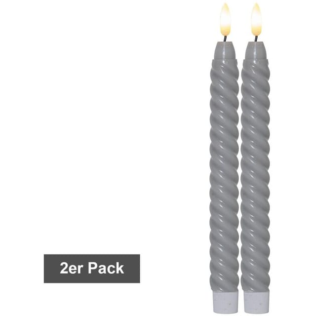 Star Trading - Gedrehte Led Stabkerzen ,flamme Swirl', 2 Stck, Echtwachs, Batterie, Timer, Grau