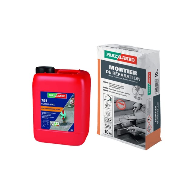 Pack Parexlanko - Reparaturmörtel 10kg - Haftharz 751 Lanko Latex 5l