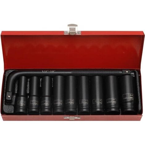 Satz Mit 10 Metrischen Steckschlüsseln 10-24 Mm Für Schlagschrauber, 1/2"-antriebs-radschutz Mit Kunststoffhülsen, Chrom-vanadium-stahl (sechskant)