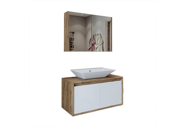 Roomart Atlantic-85 Badmöbel Set 3-teilig 85 Cm Schwarz-eiche