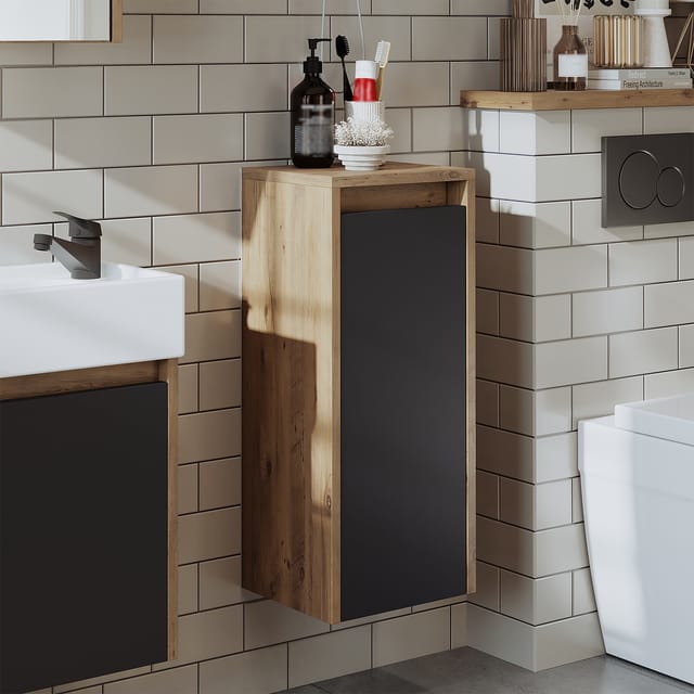 Roomart Leo Badmöbel Hochschrank 30 Cm Anthrazit-eiche