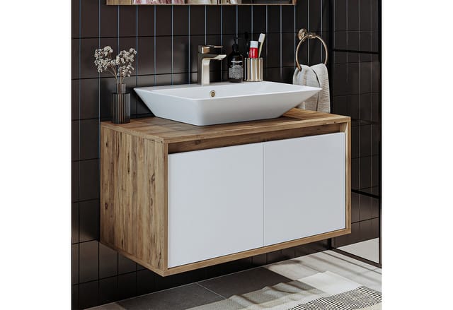 Roomart Atlantic-85 Badmöbel Set 2-teilig 85 Cm Weiß-eiche