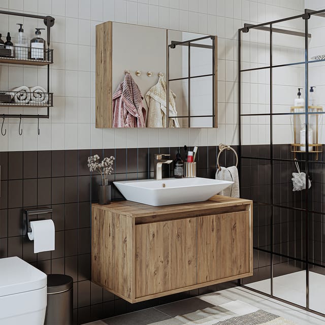 Roomart Atlantic-85 Badmöbel Set 3-teilig 85 Cm Eiche