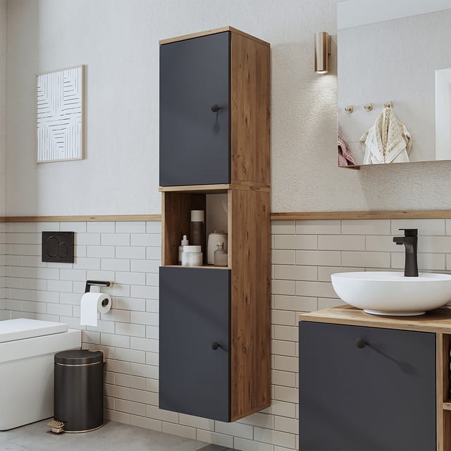 Roomart Lotus-i-75 Badmöbel Hochschrank 35 Cm Anthrazit-eiche