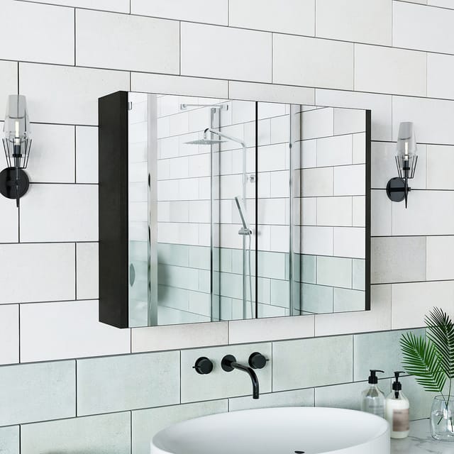 Roomart Atlantic-85 Badmöbel Spiegelschrank 80 Cm Schwarz-eiche