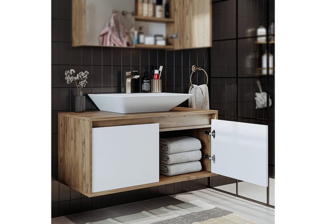 Roomart Atlantic-100 Badmöbel Set 2-teilig 100 Cm Weiß-eiche