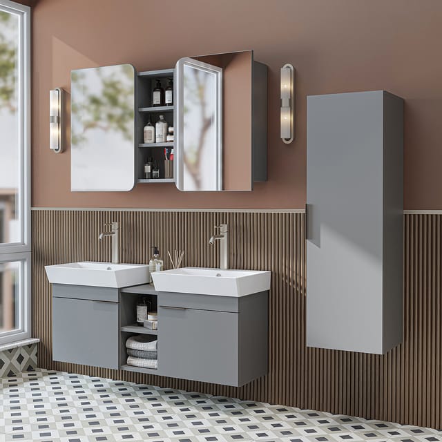 Roomart Lycia-120 Badmöbel Set 4-teilig 121 Cm Grau