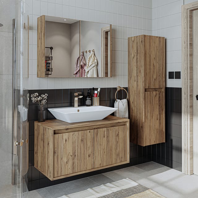 Roomart Atlantic-85 Badmöbel Set 4-teilig 85 Cm Eiche