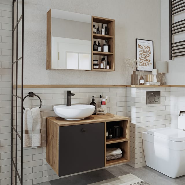 Roomart Lotus-i-75 Badmöbel Set 3-teilig 75 Cm Anthrazit-eiche