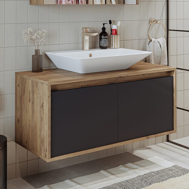 Roomart Atlantic-100 Badmöbel Set 2-teilig 100 Cm Anthrazit-eiche