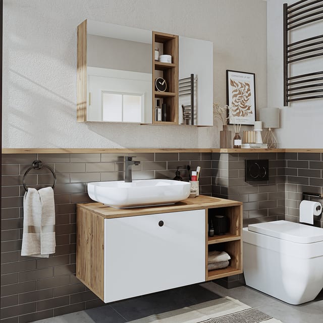 Roomart Lotus-i-95 Badmöbel Set 3-teilig 95 Cm Weiß-eiche