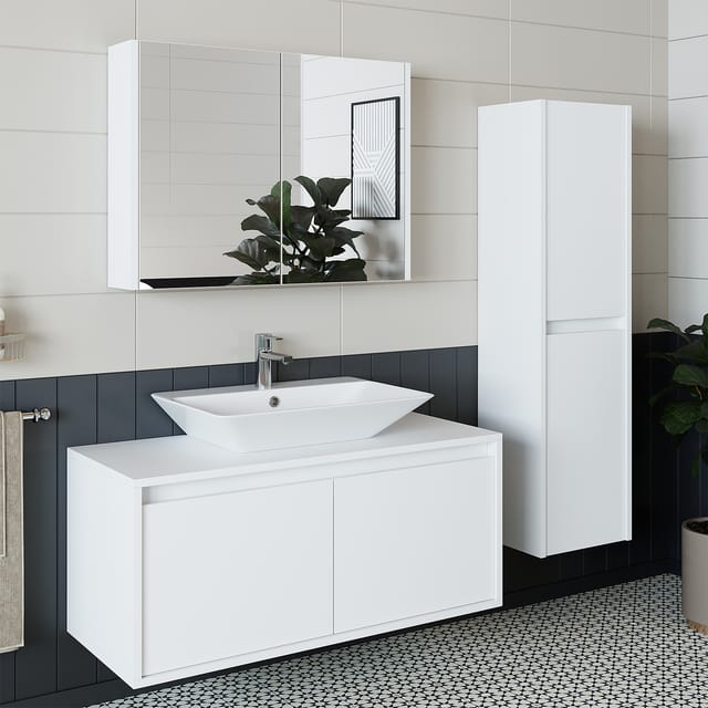 Roomart Atlantic-100 Badmöbel Set 4-teilig 100 Cm Weiß