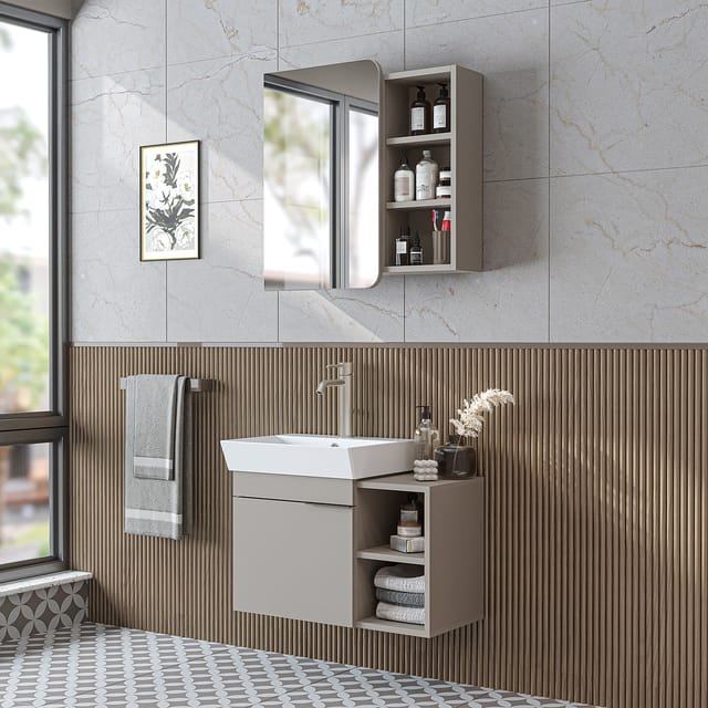 Roomart Lycia-72 Badmöbel Set 3-teilig 72 Cm Beige