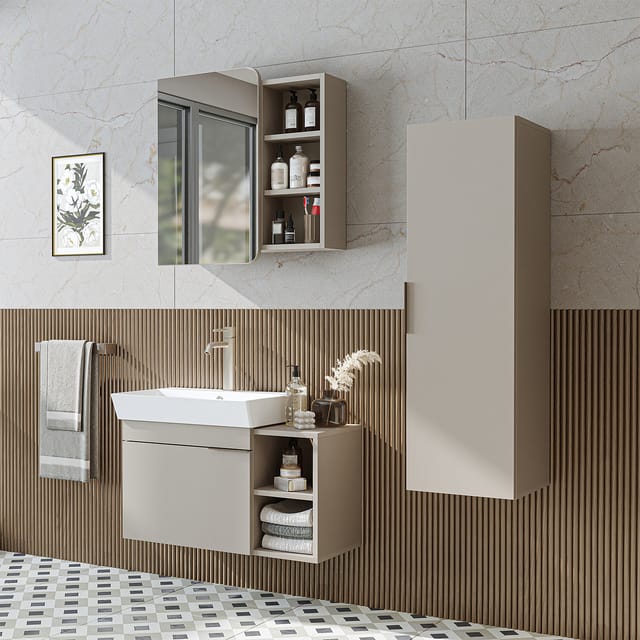 Roomart Lycia-82 Badmöbel Set 4-teilig 50 Cm Beige