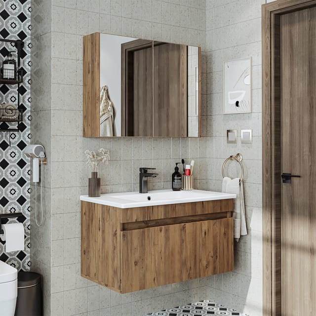 Roomart Atria-85 Badmöbel Set 3-teilig 85 Cm Eiche