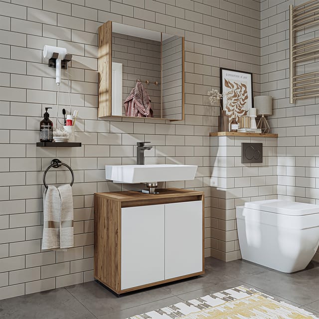 Roomart Melona-s2-65 Badmöbel Set 2-teilig 65 Cm Weiß-eiche