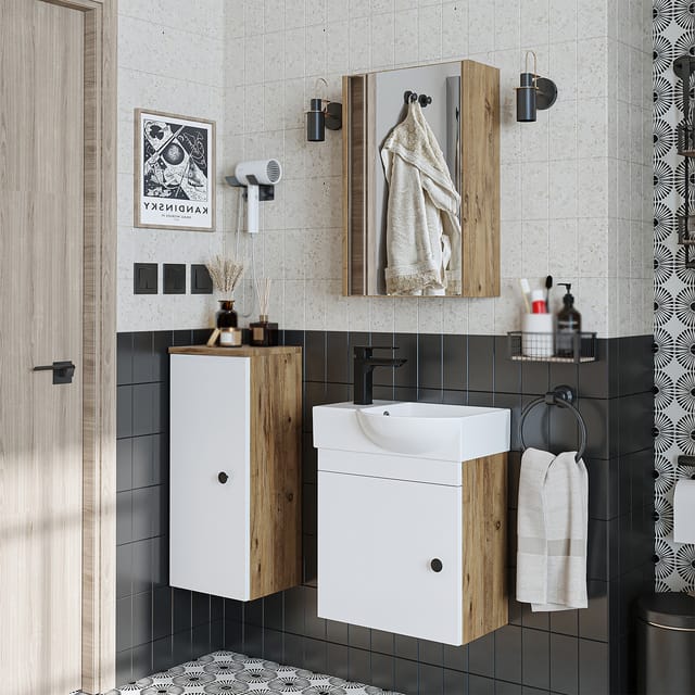 Roomart Punto Badmöbel Set 4-teilig 46.5 Cm Weiß-eiche