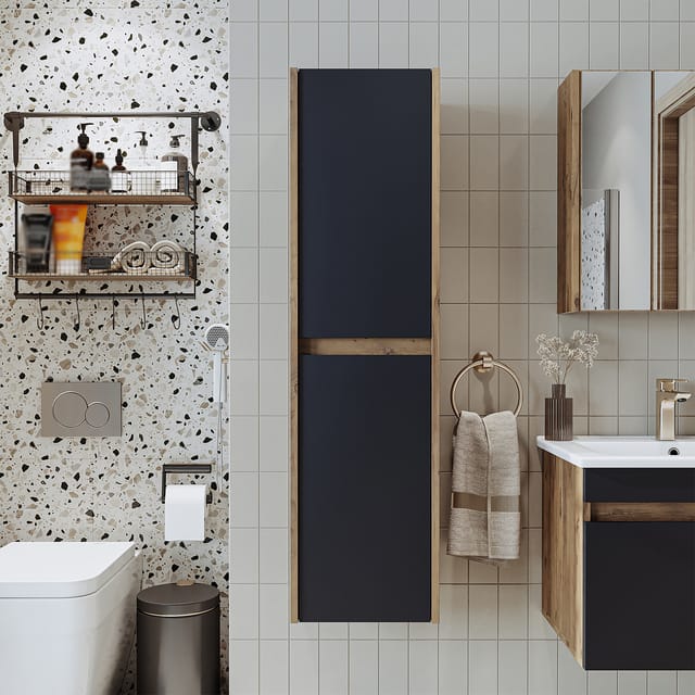Roomart Atlantic-85 Badmöbel Hochschrank 35 Cm Anthrazit-eiche