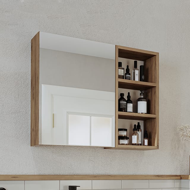 Roomart Lotus-i-75 Badmöbel Spiegelschrank 75 Cm Weiß-eiche