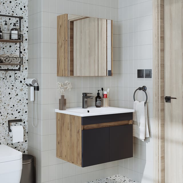 Roomart Atria-65 Badmöbel Set 3-teilig 65 Cm Anthrazit-eiche
