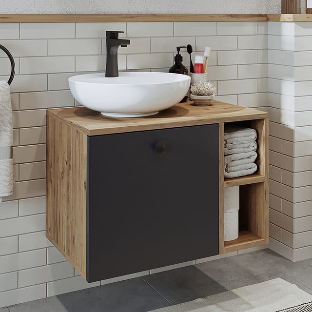 Roomart Lotus-i-65 Badmöbel Set 2-teilig 65 Cm Anthrazit-eiche