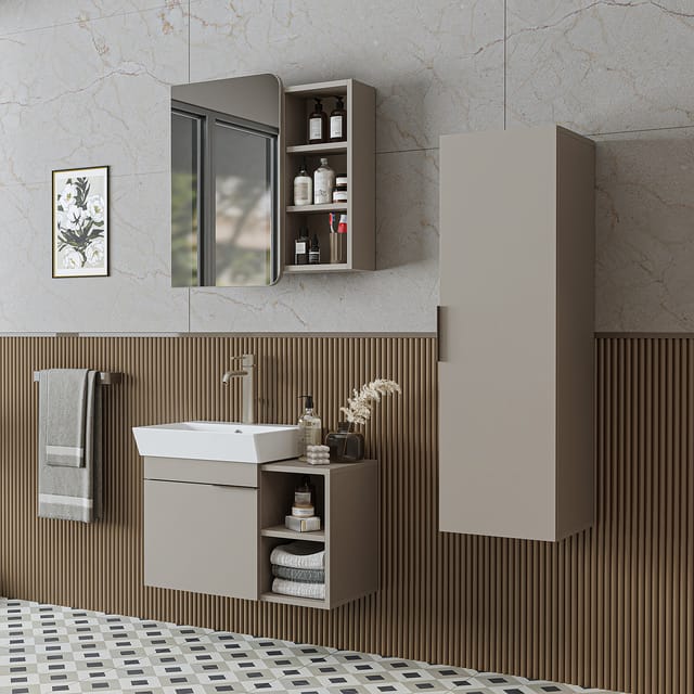 Roomart Lycia-72 Badmöbel Set 4-teilig 72 Cm Beige