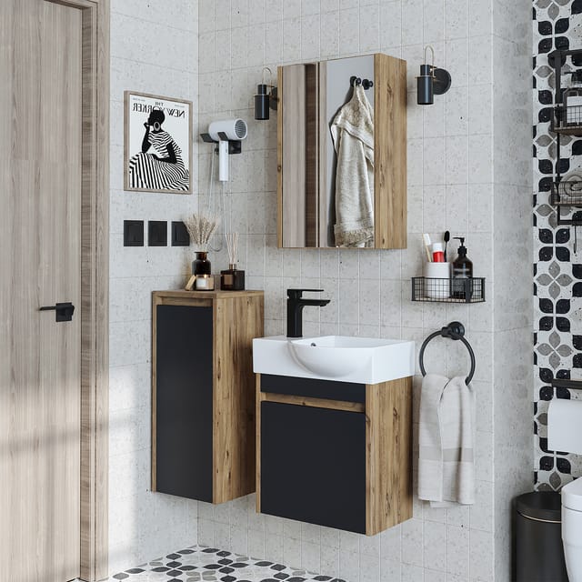 Roomart Leo Badmöbel Set 4-teilig 46.5 Cm Anthrazit-eiche
