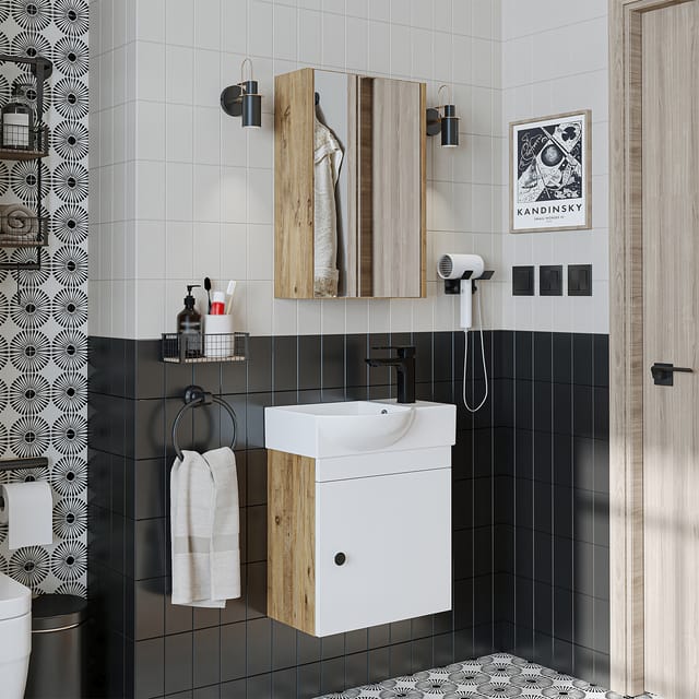 Roomart Punto Badmöbel Set 3-teilig 46.5 Cm Weiß-eiche