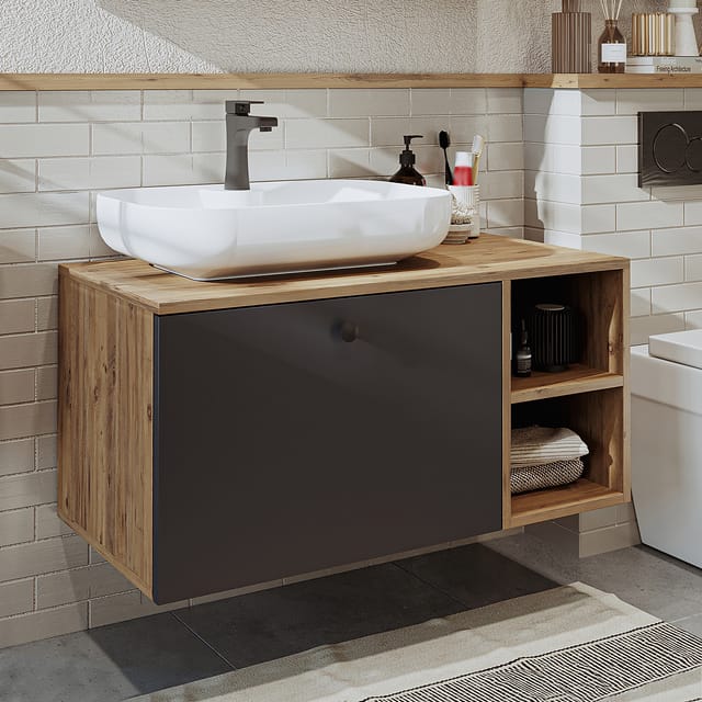 Roomart Lotus-i-95 Badmöbel Set 2-teilig 95 Cm Anthrazit-eiche