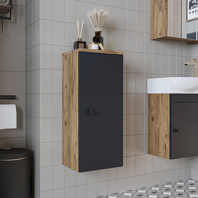 Roomart Punto Badmöbel Hochschrank 30 Cm Anthrazit-eiche