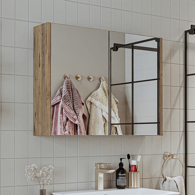 Roomart Atlantic-100 Badmöbel Spiegelschrank 80 Cm Anthrazit-eiche