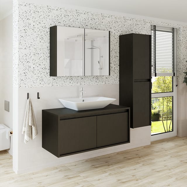 Roomart Atlantic-100 Badmöbel Set 4-teilig 100 Cm Schwarz-eiche