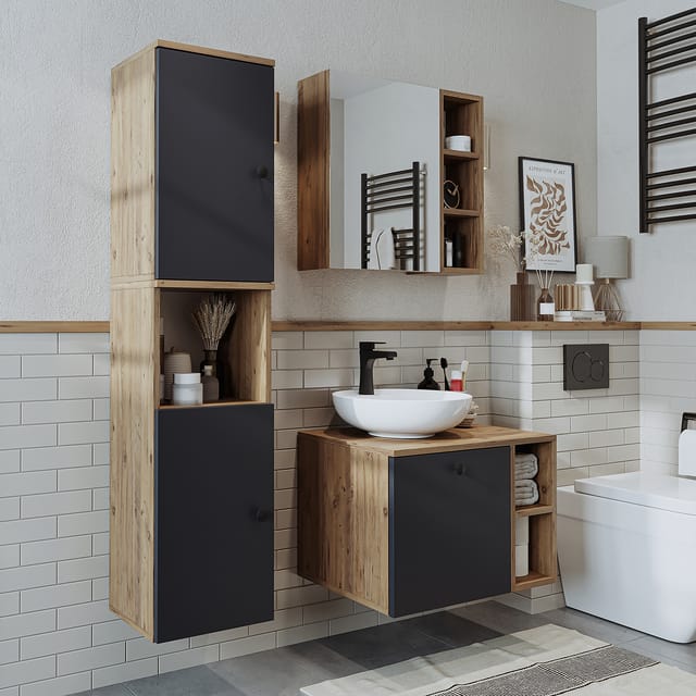 Roomart Lotus-i-65 Badmöbel Set 4-teilig 65 Cm Anthrazit-eiche