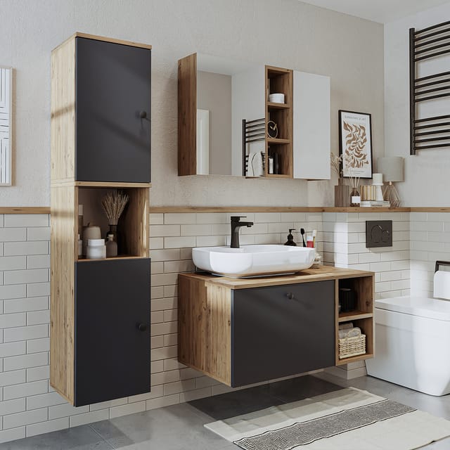 Roomart Lotus-i-95 Badmöbel Set 4-teilig 95 Cm Anthrazit-eiche