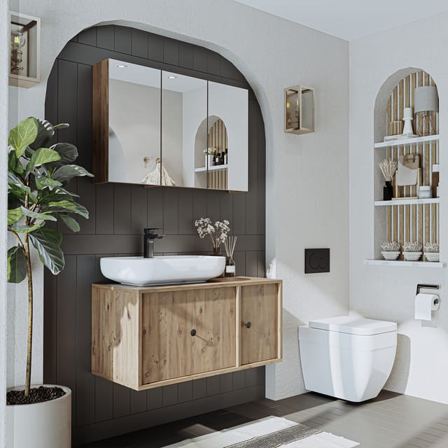 Roomart Gusto-i-90 Badmöbel Set 3-teilig 90 Cm Eiche